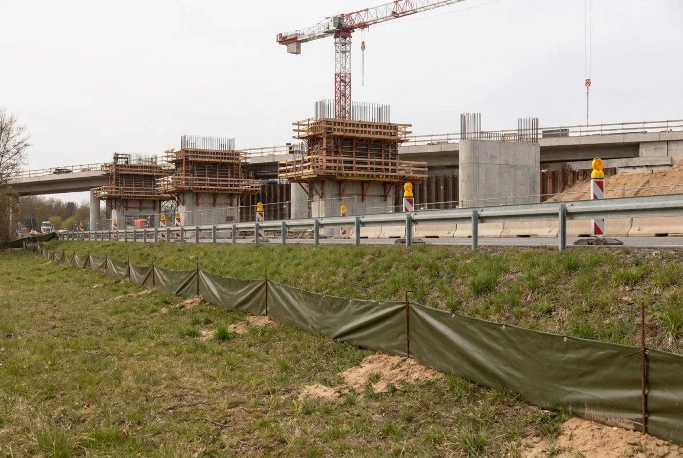 Schutzzaun an der Autobahn-Brückenbaustelle